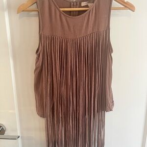 Festival Style Mauve Women’s Sleeveless Fringe Top - Taupe